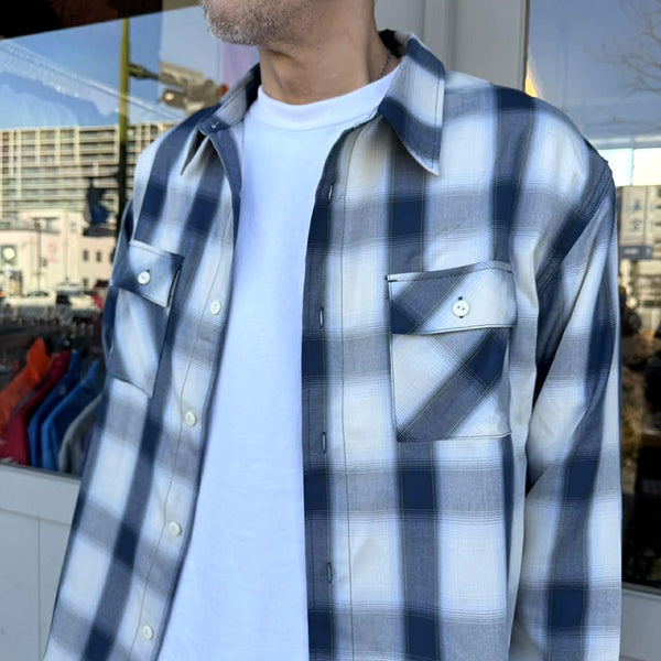 BIGMIKE - RAYON MIX OMBRE L/S SHIRTS - WHITE×BLUE