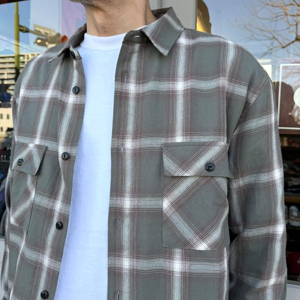 BIGMIKE - LIGHT FLANNEL L/S SHIRTS - MINT×WHT