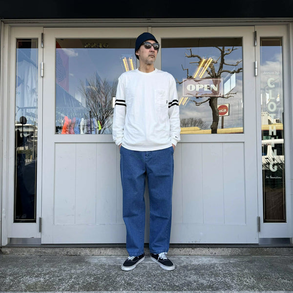 BLUCO - DRYCOTTON POCKET T-SHIRT L/S -LINE- WHITE