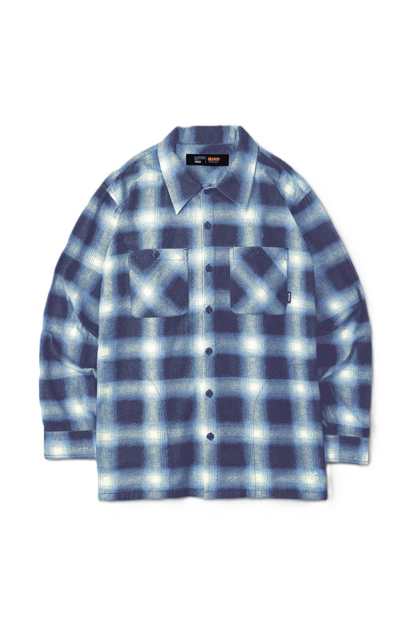 BLUCO - PRINT FLANNEL CHECK SHIRT -Ombre- NAVY