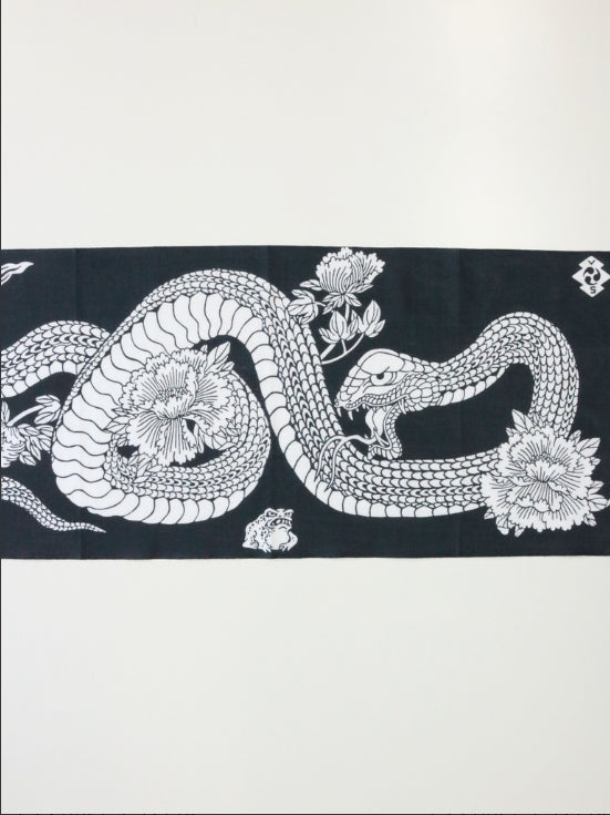 RADIALL - 蛇と牡丹 三すくみ - TENUGUI - INK BLACK