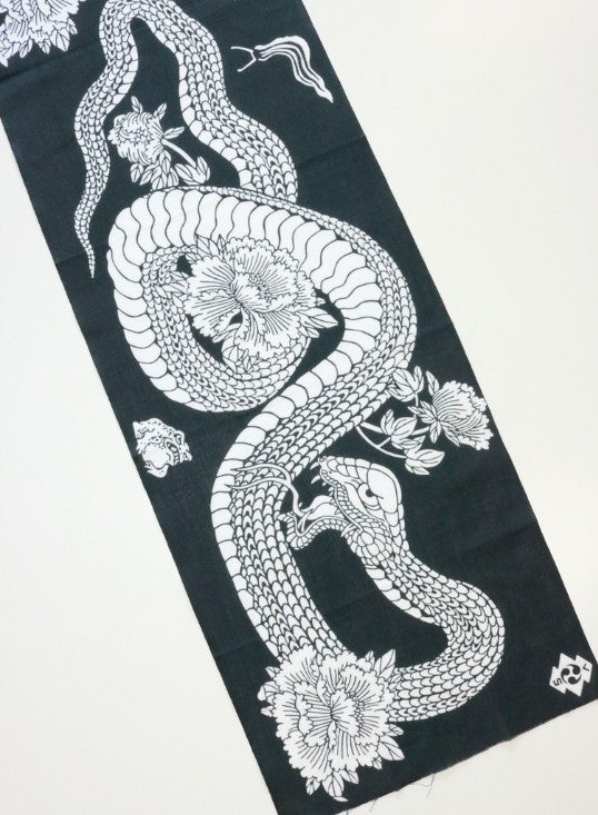 RADIALL - 蛇と牡丹 三すくみ - TENUGUI - INK BLACK