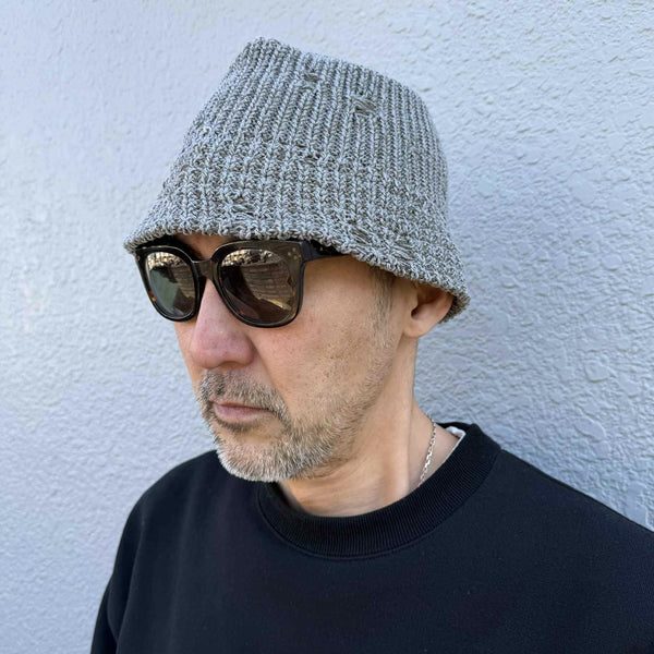 RACAL - DAMAGE KNIT BUCKET HAT - GREY