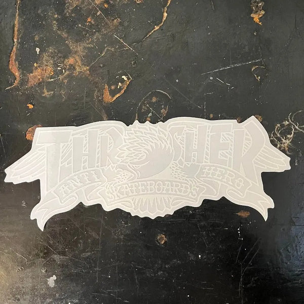 THRASHER X ANTIHERO - Mag Baaner Sticker - White
