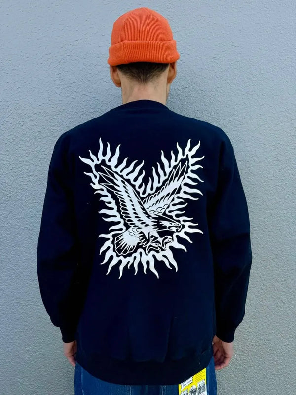 BEWARE CHOPPER - BEWARE EAGLE FLAMES CREW SWEAT - NAVY