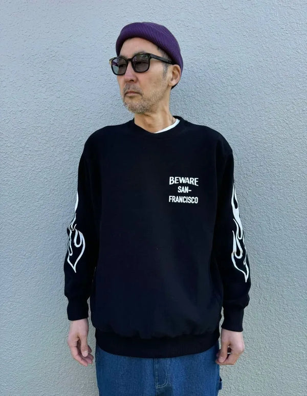 BEWARE CHOPPER - BEWARE EAGLE FLAMES CREW SWEAT - BLACK