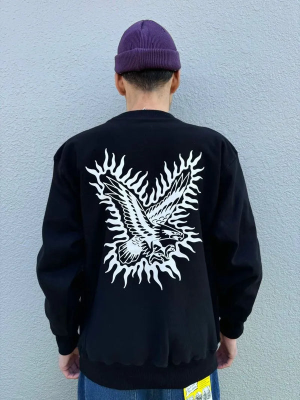 BEWARE CHOPPER - BEWARE EAGLE FLAMES CREW SWEAT - BLACK