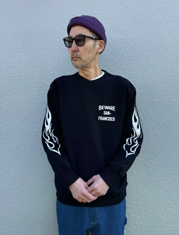 BEWARE CHOPPER - BEWARE EAGLE FLAMES CREW SWEAT - BLACK