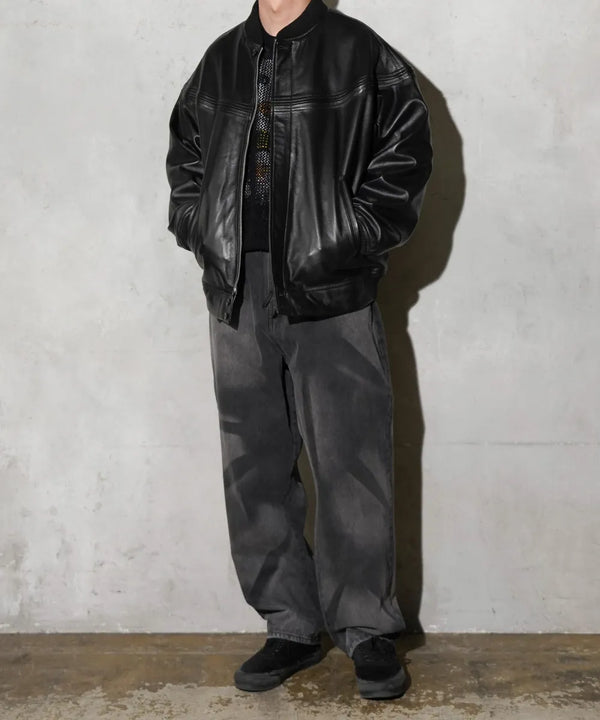 TOWNCRAFT -  LEATHER DERBY JACKET - BLACK