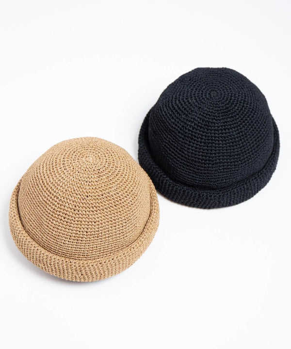 RACAL - LINEN TOUCH COTTON HAND KNIT ROLL CAP - NATURAL