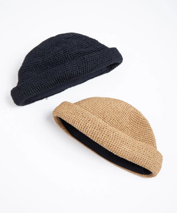 RACAL - LINEN TOUCH COTTON HAND KNIT ROLL CAP - NATURAL