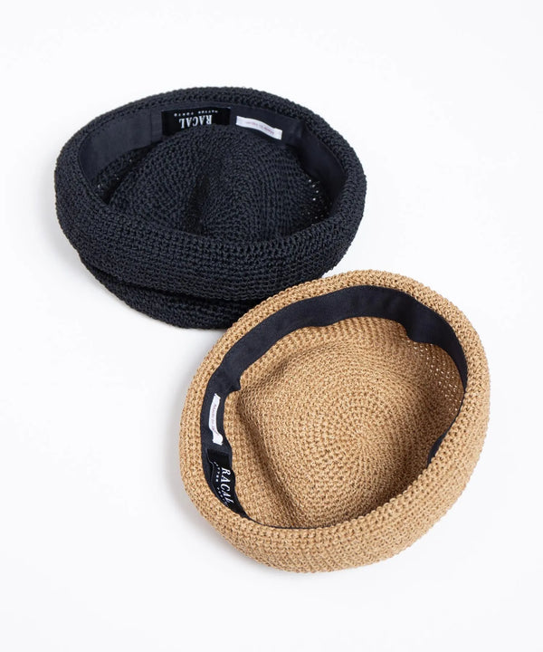 RACAL - LINEN TOUCH COTTON HAND KNIT ROLL CAP - BLACK