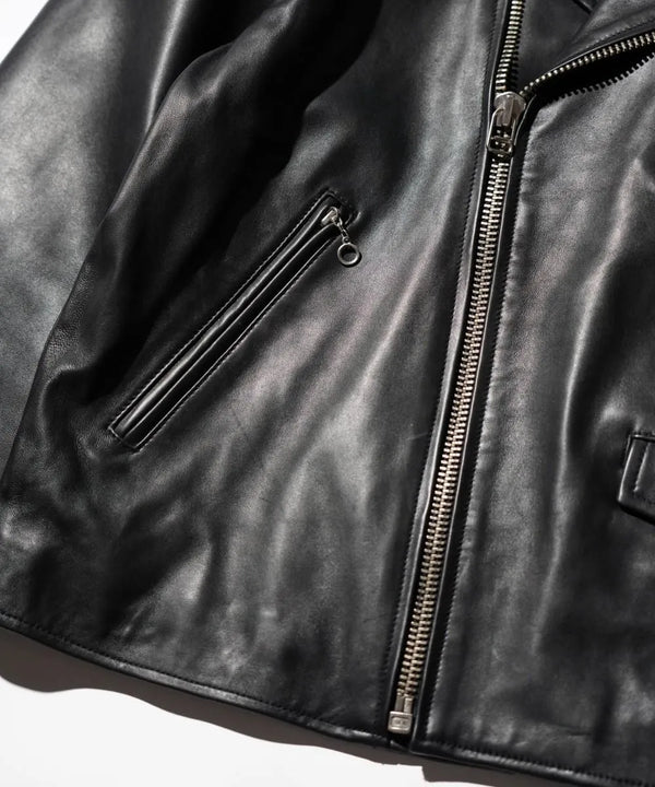 TOWNCRAFT - LEATHER DOUBLE RIDERS JACKET - BLACK