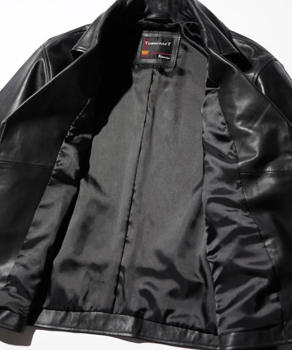 TOWNCRAFT - LEATHER DOUBLE RIDERS JACKET - BLACK