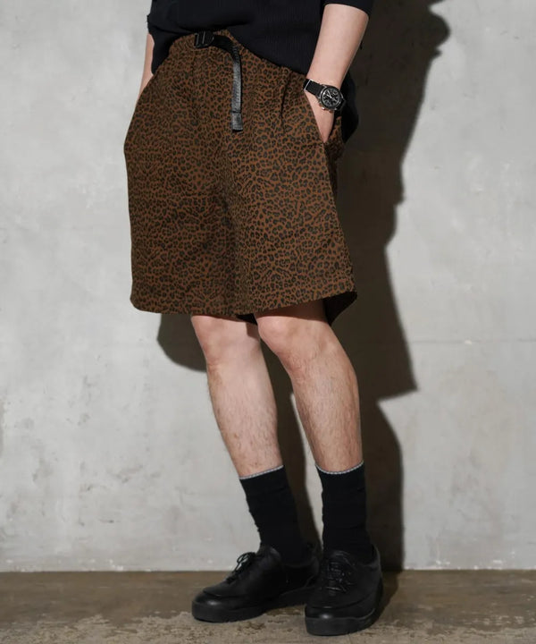 THRIFTY LOOK - PRINTED 90S CLIMBING SHORTS - BROWN LEOPARD