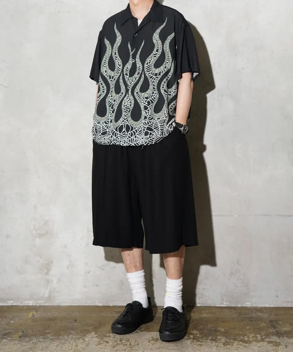 TOWNCRAFT - PRINTED LOOP COLLAR SS SHIRT - FIRE×SPIDER