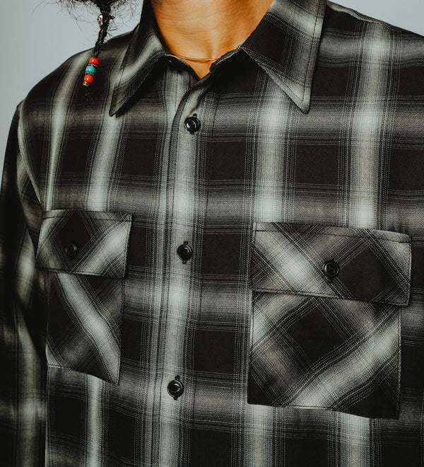 BIGMIKE - RAYON MIX OMBRE L/S SHIRTS - BLACK × WHITE