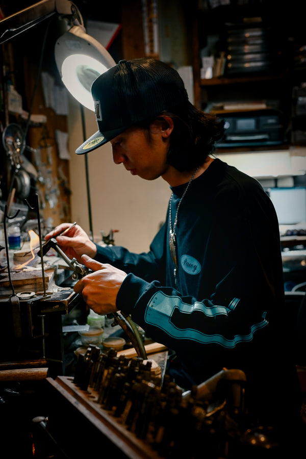 PAWG × Early & Co - FORD LOGO L/S TEE - BLACK / TURQUOISE BULE