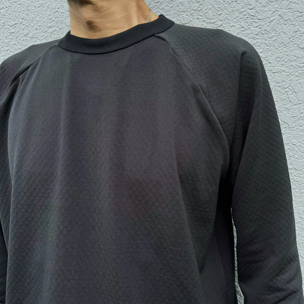 melple - GRID BASEBALL 4/5 SLEEVE - BLACK-BLACK