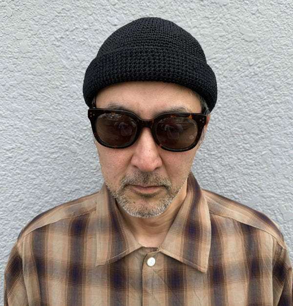 RACAL - LINEN TOUCH COTTON HAND KNIT ROLL CAP - BLACK