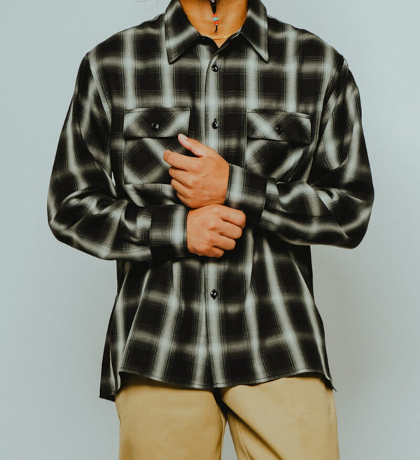 BIGMIKE - RAYON MIX OMBRE L/S SHIRTS - BLACK × WHITE