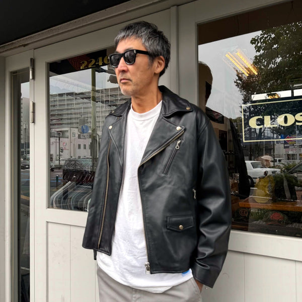 TOWNCRAFT - LEATHER DOUBLE RIDERS JACKET - BLACK
