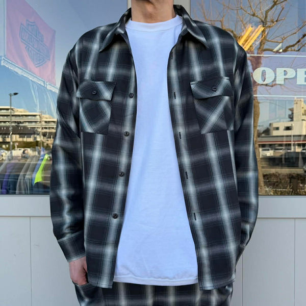 BIGMIKE - RAYON MIX OMBRE L/S SHIRTS - BLACK × WHITE