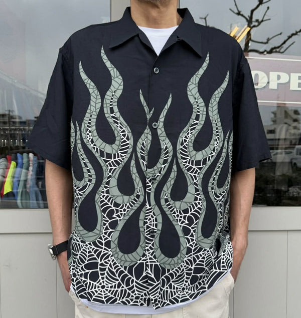 TOWNCRAFT - PRINTED LOOP COLLAR SS SHIRT - FIRE×SPIDER