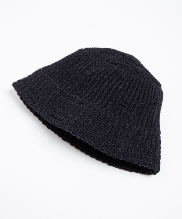 RACAL - DAMAGE KNIT BUCKET HAT - BLACK