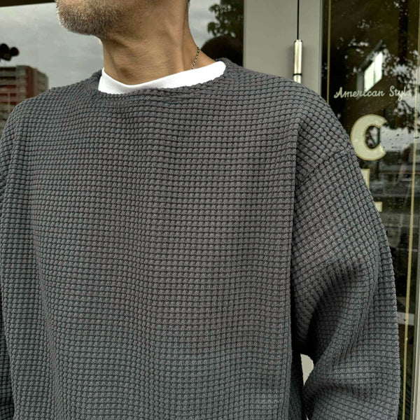 RADIALL - BIG WAFFLE - BOAT NECK T-SHIRT L/S - GRAY