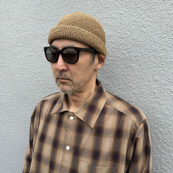 RACAL - LINEN TOUCH COTTON HAND KNIT ROLL CAP - NATURAL