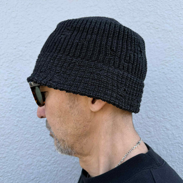 RACAL - DAMAGE KNIT BUCKET HAT - BLACK