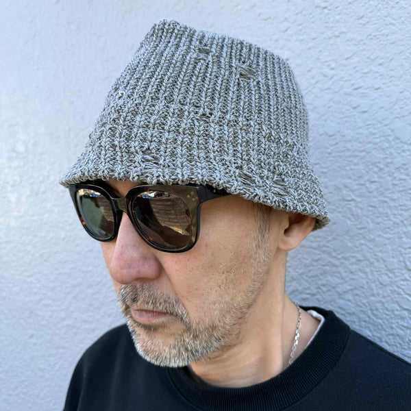 RACAL - DAMAGE KNIT BUCKET HAT - GREY