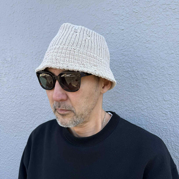 RACAL - DAMAGE KNIT BUCKET HAT - LT.BEIGE