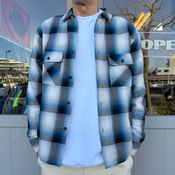 BIGMIKE - LIGHT FLANNEL L/S SHIRTS - WHT×BLK×BLU×MNT