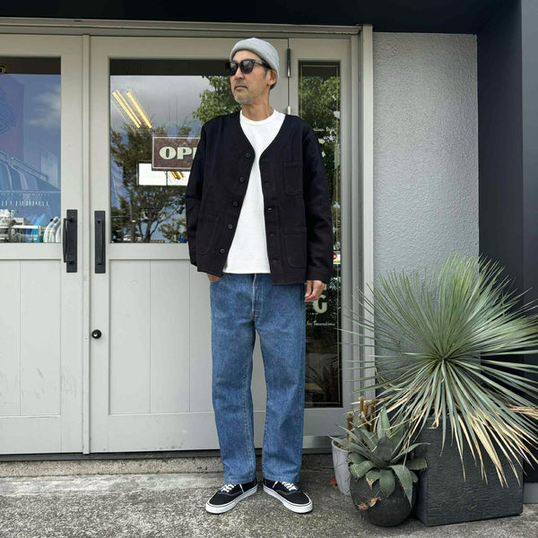 BIGMIKE - HEAVY FLANNEL CARDIGAN - BLACK