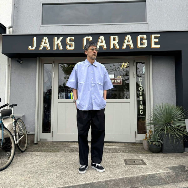 ARMY TWILL - COTTON STRIPE HALF SLEEVE SHIRT - BLUE