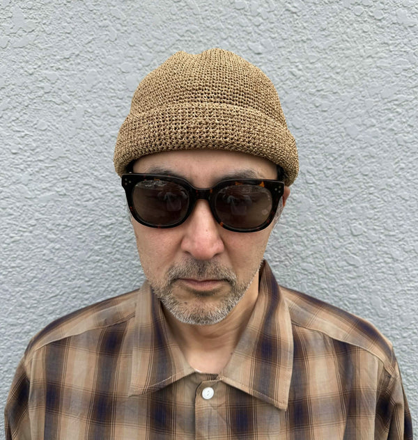 RACAL - LINEN TOUCH COTTON HAND KNIT ROLL CAP - NATURAL