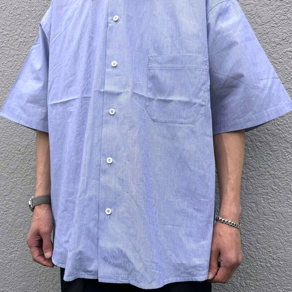 ARMY TWILL - COTTON STRIPE HALF SLEEVE SHIRT - BLUE