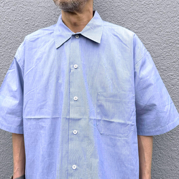 ARMY TWILL - COTTON STRIPE HALF SLEEVE SHIRT - BLUE