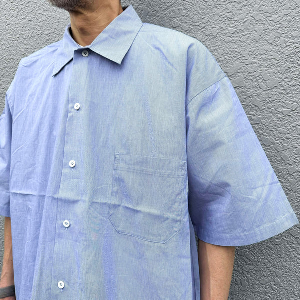 ARMY TWILL - COTTON STRIPE HALF SLEEVE SHIRT - BLUE