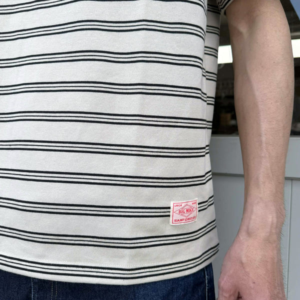 BIGMIKE - DOUBLE BODER SUNGLASSSE POCKET S/S TEE - SAND×BLACK