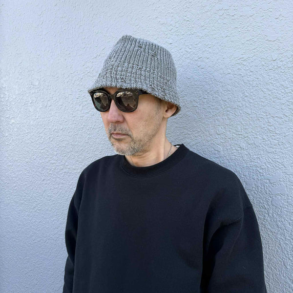 RACAL - DAMAGE KNIT BUCKET HAT - GREY