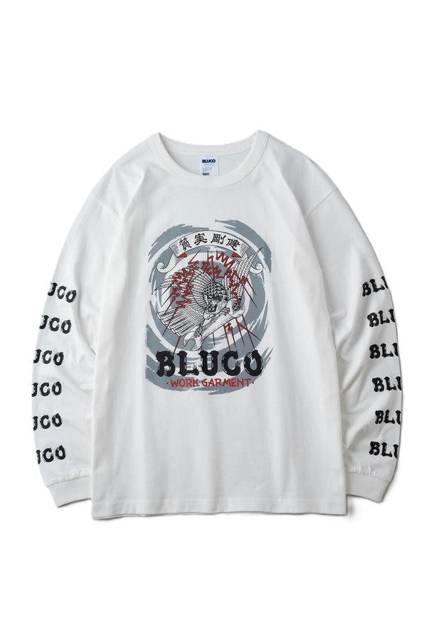 BLUCO - HEAVY DRY COTTON L/S TEE - ARTWORK BY 遊鷹 - WHITE