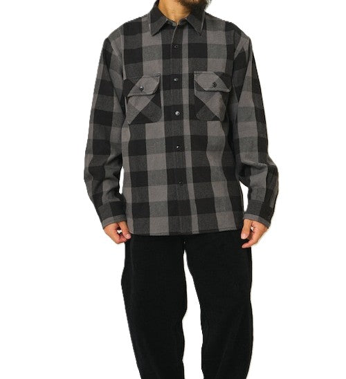 BIGMIKE - HEAVY FLANNNEL SHIRTS - BLACK x GRAY