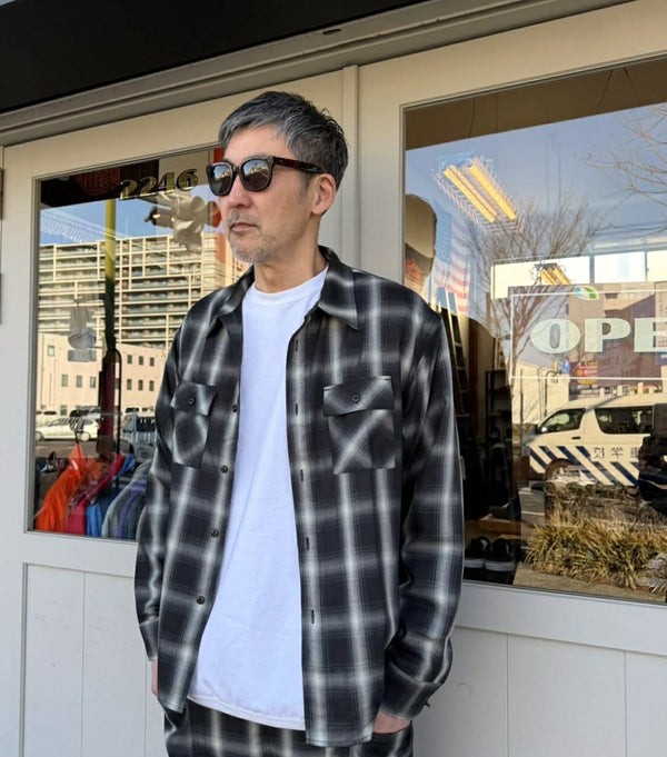 BIGMIKE - RAYON MIX OMBRE L/S SHIRTS - BLACK × WHITE