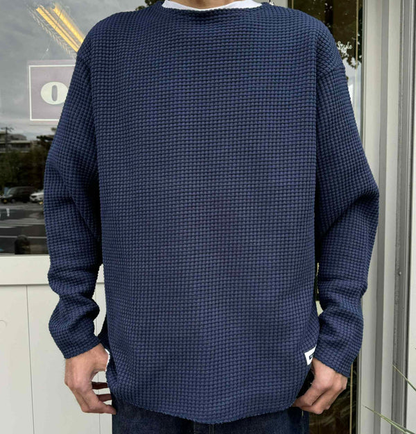 RADIALL - BIG WAFFLE - BOAT NECK T-SHIRT L/S - NAVY