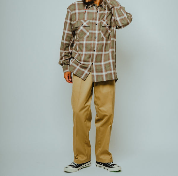 BIGMIKE - LIGHT FLANNEL L/S SHIRTS - MINT×WHT
