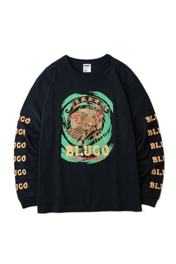BLUCO - HEAVY DRY COTTON L/S TEE - ARTWORK BY 遊鷹 - BLACK