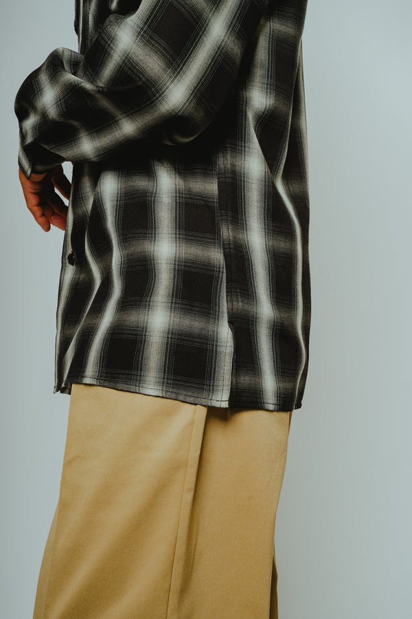 BIGMIKE - RAYON MIX OMBRE L/S SHIRTS - BLACK × WHITE